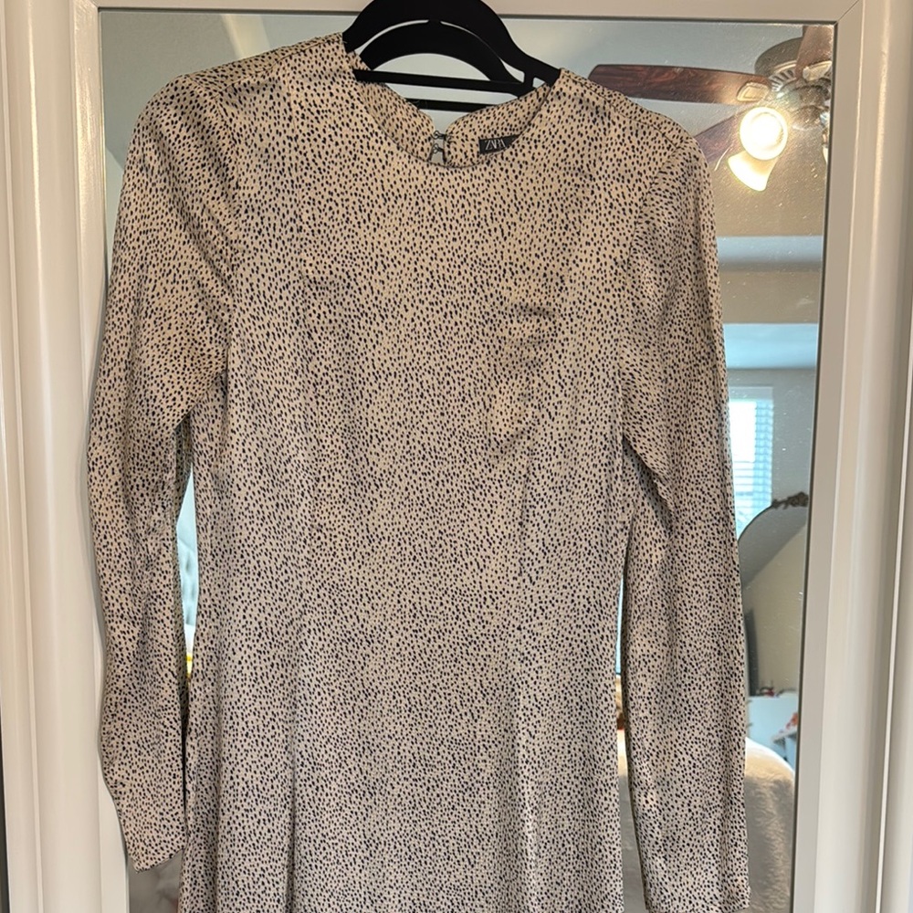 Zara Cream and Black Long Sleeve Dress
